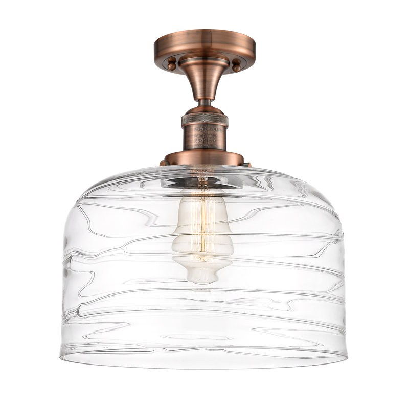 Plafonnier semi-encastré 1 lumière Bell, Ampoule DEL 6 watts rétro, Cuivre antique, Tourbillon déco transparent