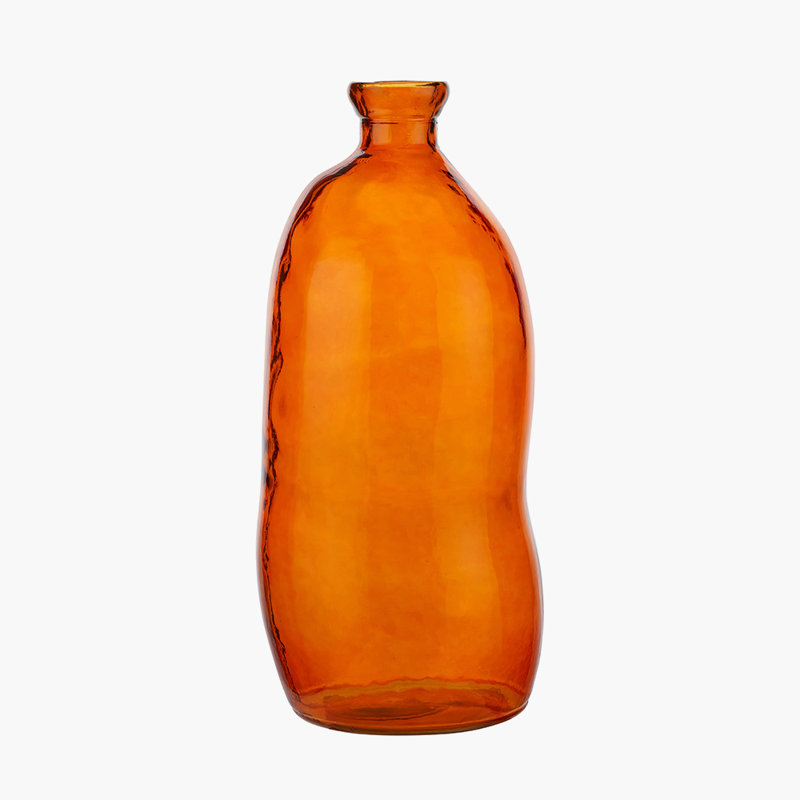 Orange Organic Shaped Recycled Glass Tall Vase, Orange