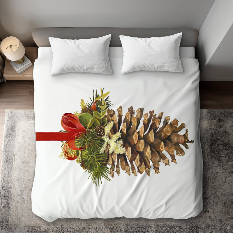Christmas Pine Cone Rustic King Duvet Cover - White Back