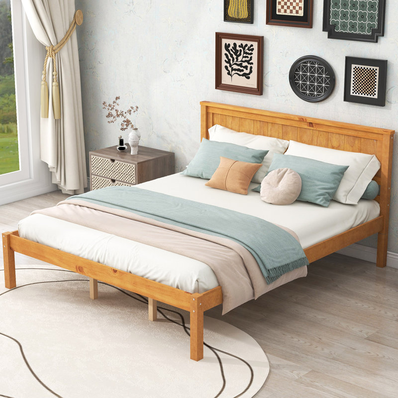 Perry Solid Wood Twin Size Standard Bed, Queen, Oak