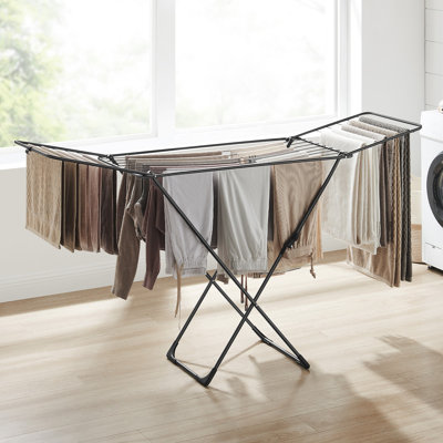 Laundry Drying Rack, Foldable Clothes Horse With Gullwing Arms, Indoor Outdoor Use