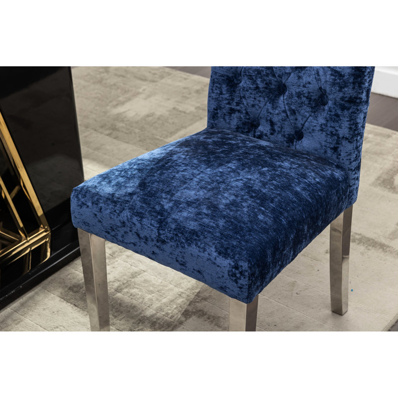 Chaises de salle à manger modernes et rectangulaires bleues de 2 avec une conception ergonomique et des pieds réglables en teinture-chenille pour un usage familial