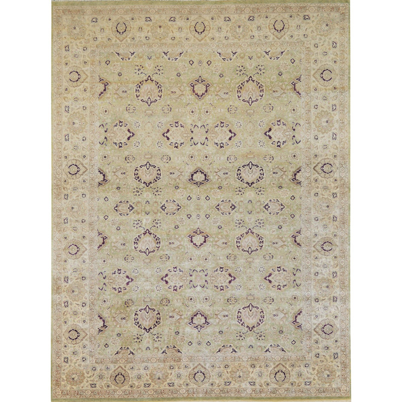 Tapis unique ivoire / vert / mauve 8 pi 1 po x 10 pi 7 po