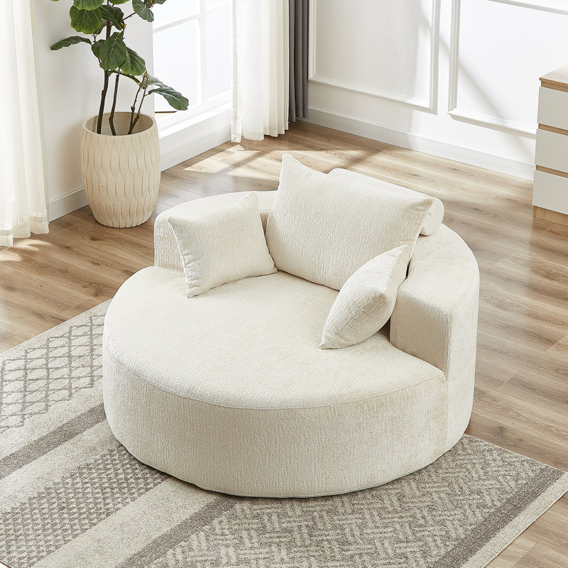 Sponge Single Sofa,fluffy Modern Sleeper Chair, Chenille beige, Double 35 po x l 55 po x P 55 po