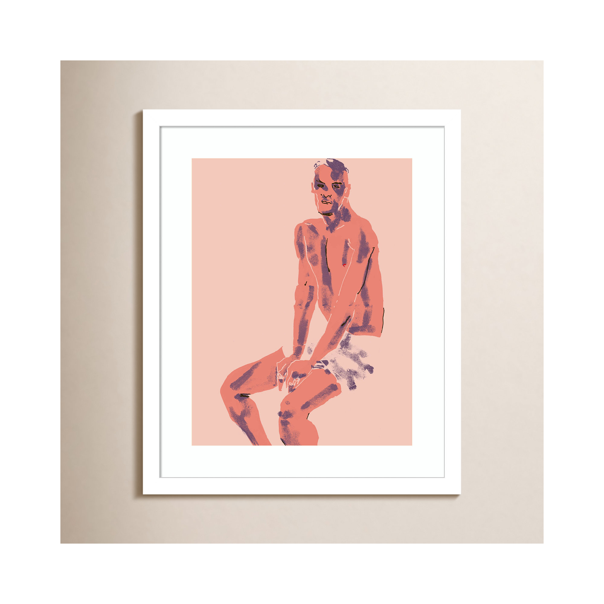A Man Posing by Francesco Gulina Wood Framed Wall Art Print, 17" H x 14" W, White