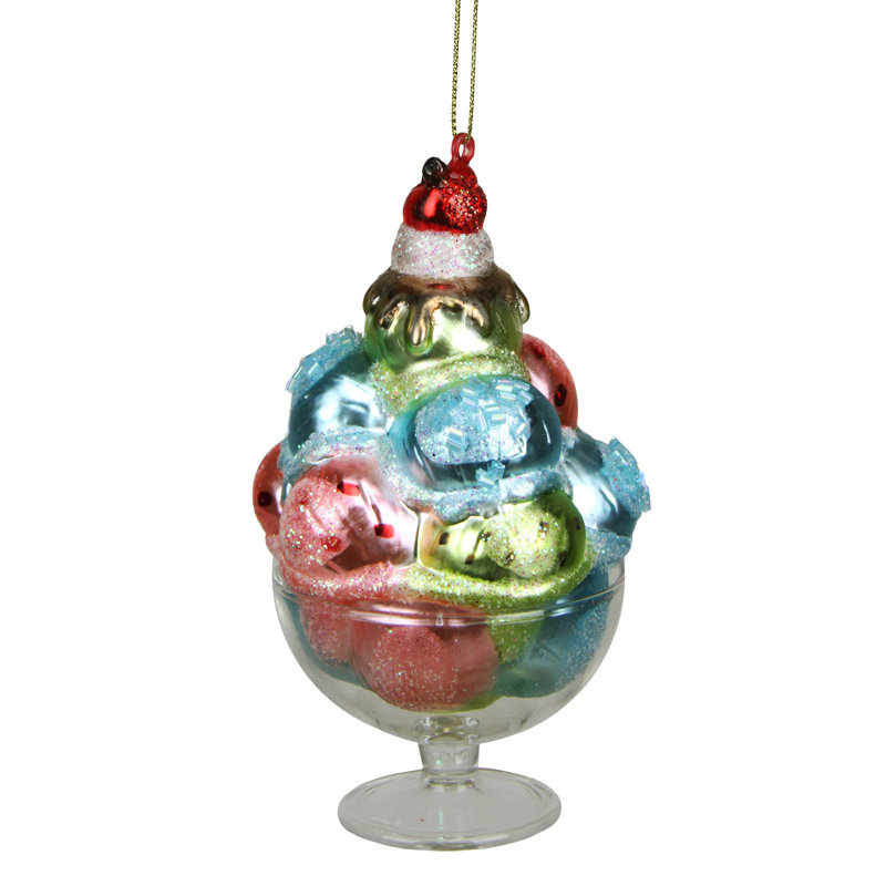 Ornement de Noël crème glacée 4,5 po en verre rose et vert mat