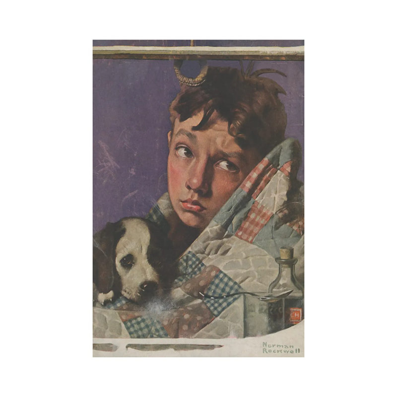 Boy And Dog In Quilt by Norman Rockwell - No Frame Gallery-Wrapped Canvas Giclée on Canvas, 45.72cm H x 30.48cm W