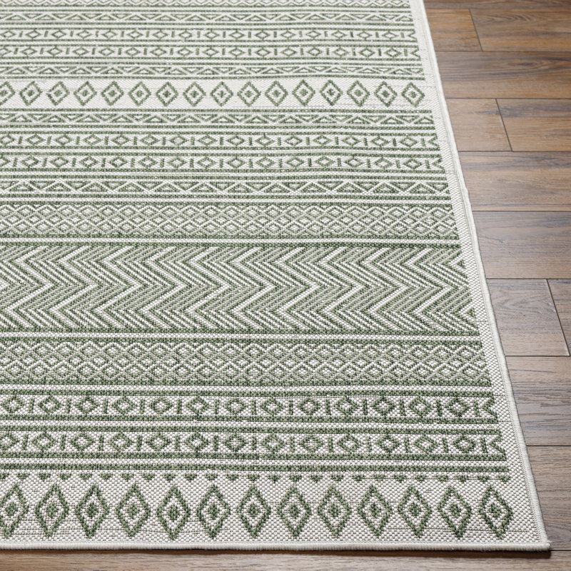 Marcus Indoor & Outdoor Boho Olive Green Beige Rug, Rectangle 130 x 180cm