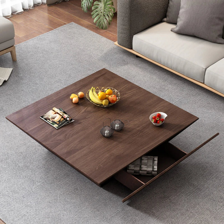 Myanh Lift Top Pedestal Coffee Table, 35cm H x 100cm L x 100cm W, Chocolate