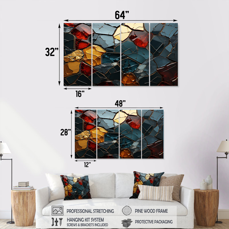Cubic Mosaic Marble Tiles IV - Abstract Marble, art mural sur toile 4 pièces, H 32 po x l 64 po