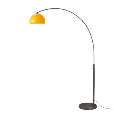 Lampe à arc demi-dôme 92 po - nickel noir, base en nickel noir, demi-dôme en acier moutarde, à intensité variable, ampoule incluse
