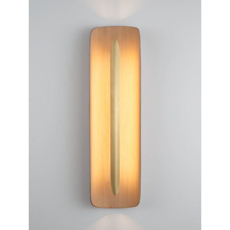 Grata LED Wall Sconce, Brushed Brass, White Washed Oak, 3500K - Cool White