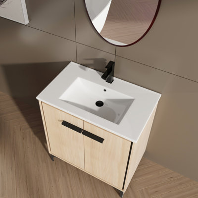 Meuble-lavabo de 30 pouces pour salle de bain, vaste espace de rangement, bois d'ingénierie, style américain moderne, cadre en bois, design élégant