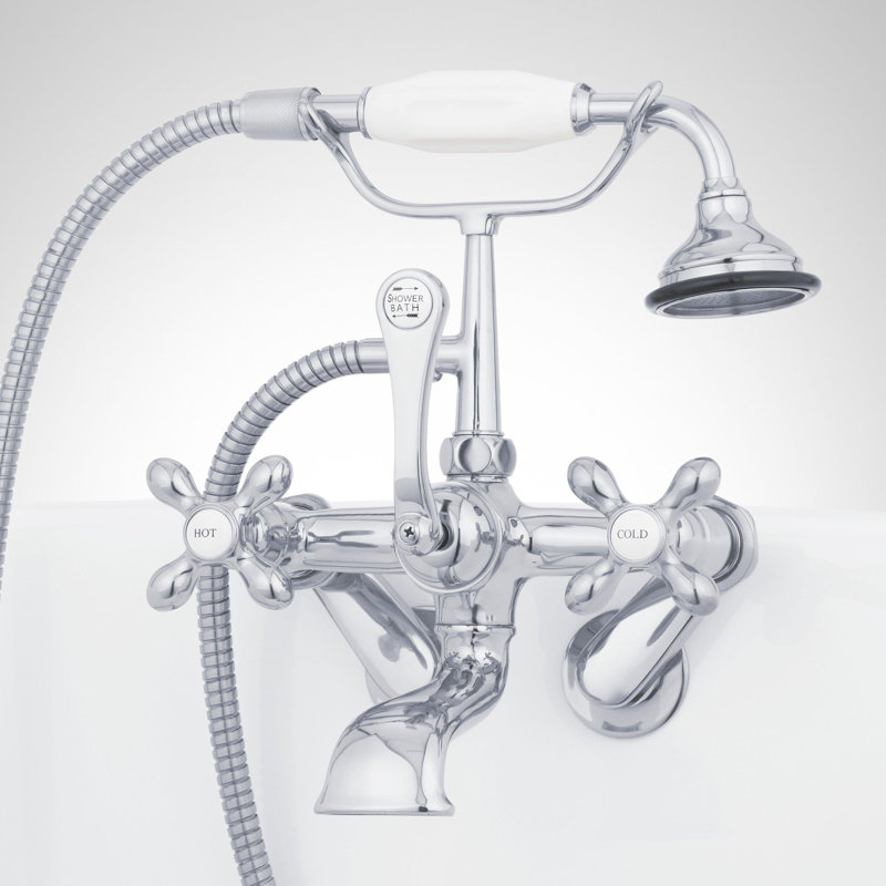 Telephone Style Tub Wall Mounted Faucet with Cross Handles, Chrome