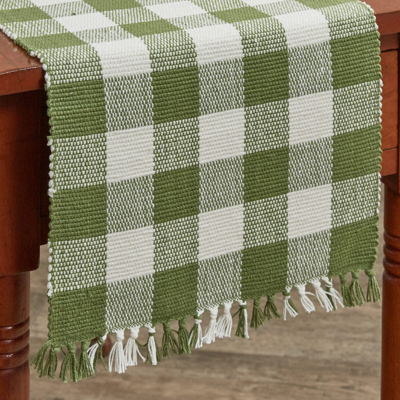 Serles Rectangular Checkered Table Runner, 36" x 13", Green