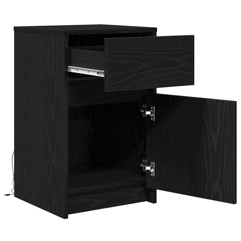 LED Bedside Cabinet 38 X 34 X 61 Cm Engineered Wood, Black Oak