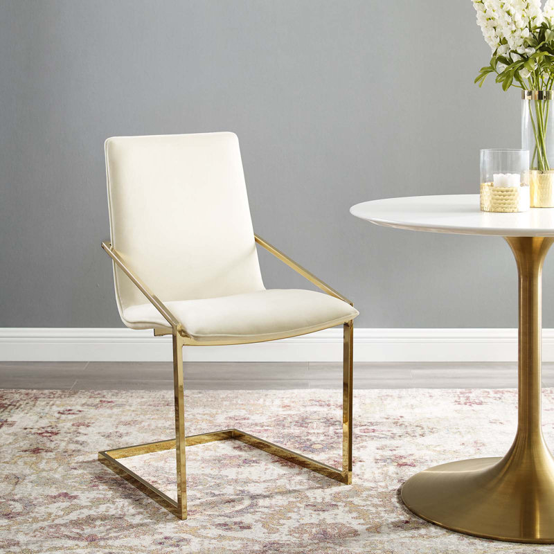 Modway Pitch Performance Velvet Dining Armchair, Ivory, Gold