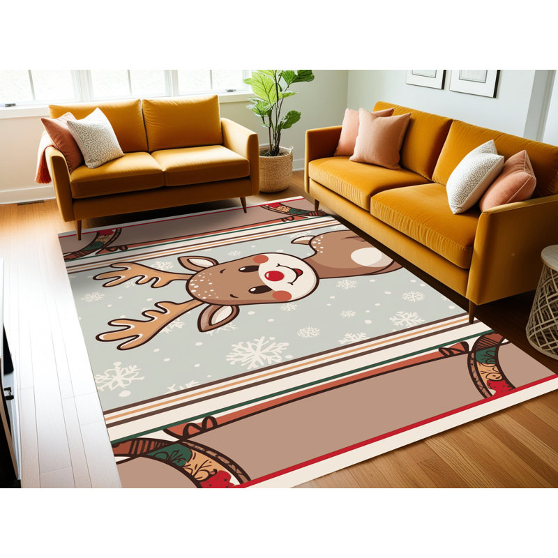Tapis de vacances d'hiver de Noël lavable The Holiday Aisle®, Rectangulaire 8 pi x 12 pi