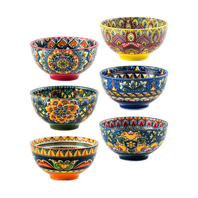 6 bols à dessert 6 pièces 6 oz en porcelaine Boho - allant au micro-ondes et au lave-vaisselle