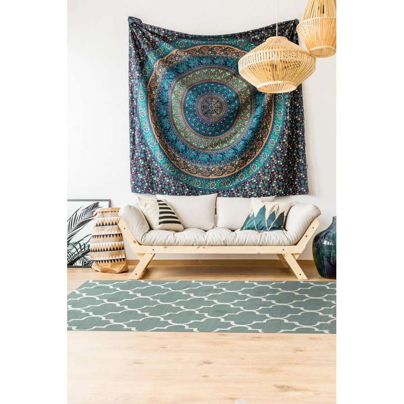 Hand Tufted Wool Area Rug in Green