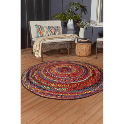 Round Geometric Jacquard 135cm X 135cm Indoor / Outdoor Area Rug