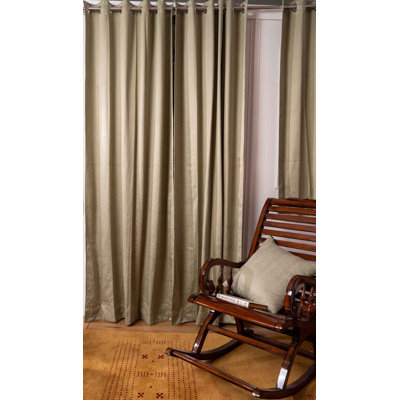 Decorative Grommet Curtains, 360 GSM Poly Cotton Jacquard Fabric, Plain Solid Textured, Light Green, 48" x 95", Set of 2 Panel