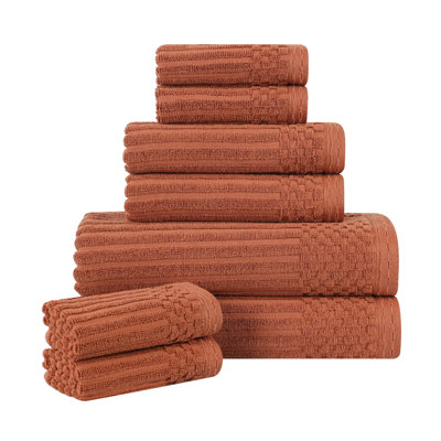 8-Piece Checkered Border Cotton Towel Set