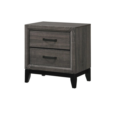 Ensemble de chambre à coucher grand lit 4 pièces avec lit à panneaux, commode, miroir et table de chevet au fini gris et noir