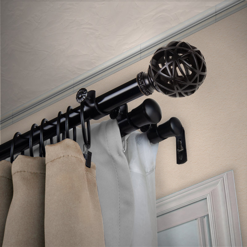 Ensemble de tringle à rideaux réglable 0,81 po Abir, 120" - 170", Noir