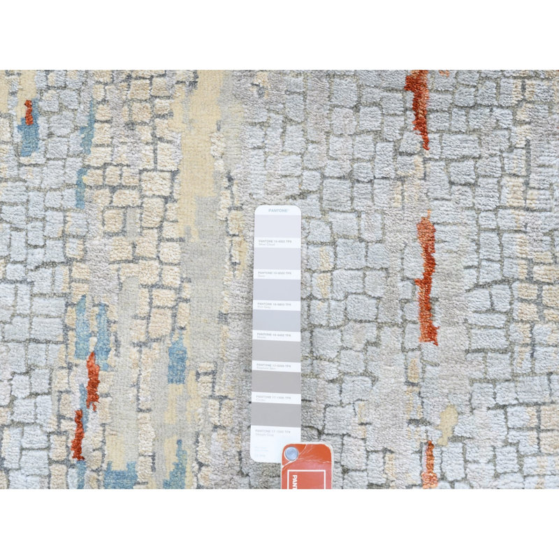 Tapis oriental gris 2 pi 7 po x 20 pi en laine et soie à motif abstrait mosaïque noué à la main 2C5C19926B6F48748A78F62628C270B7