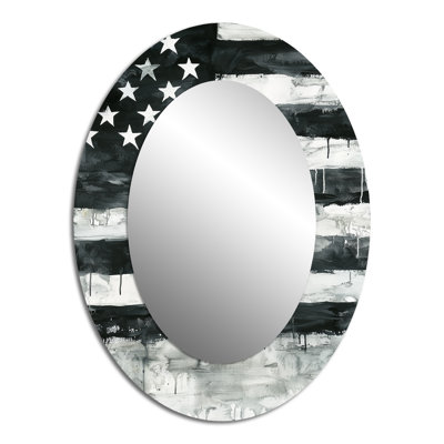 Drapeau des États-Unis en patriotisme monochrome - décor de miroir mural ovale blanc
