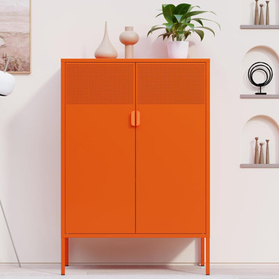 Casiers en acier orange avec range-chaussures et tablettes réglables