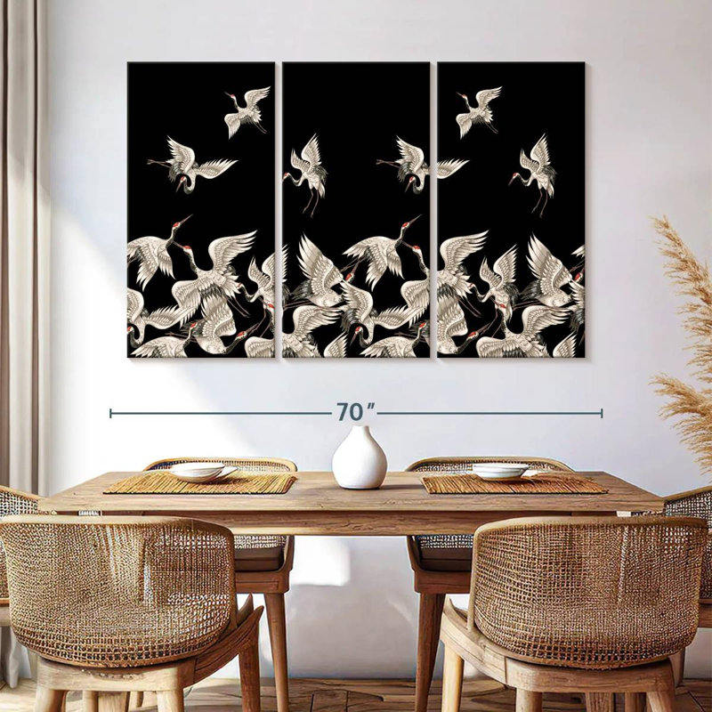 Brampt White Japanese Cranes, 42" H x 65" W