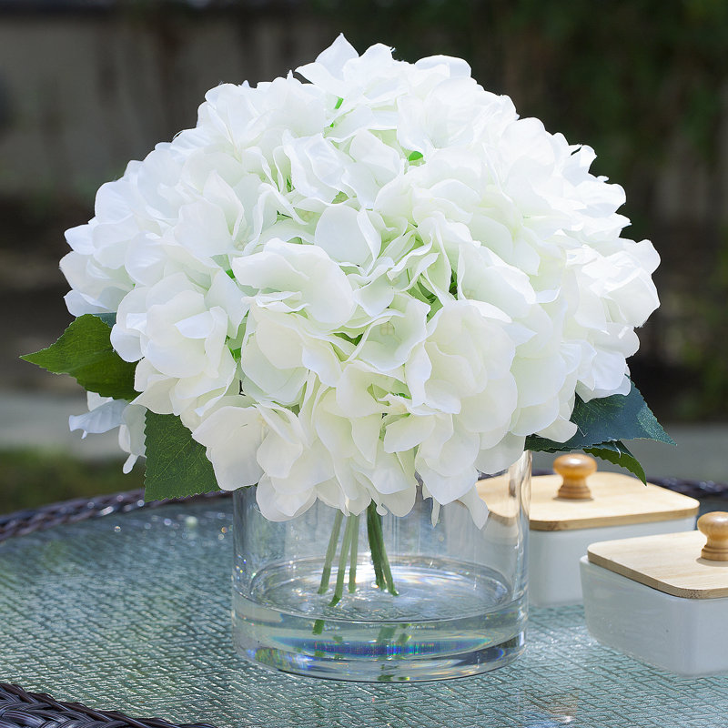 Faux Silk Hydrangea Arrangement in Vase, Cream