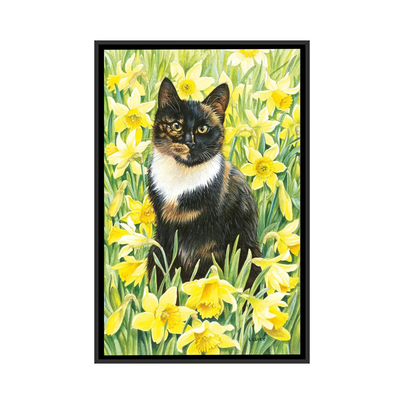 «Motley in Wild Daffodils», impression sur toile, H 26 po x l 18 po x P 1,5 po, Toile avec cadre noir, Pas de tapis