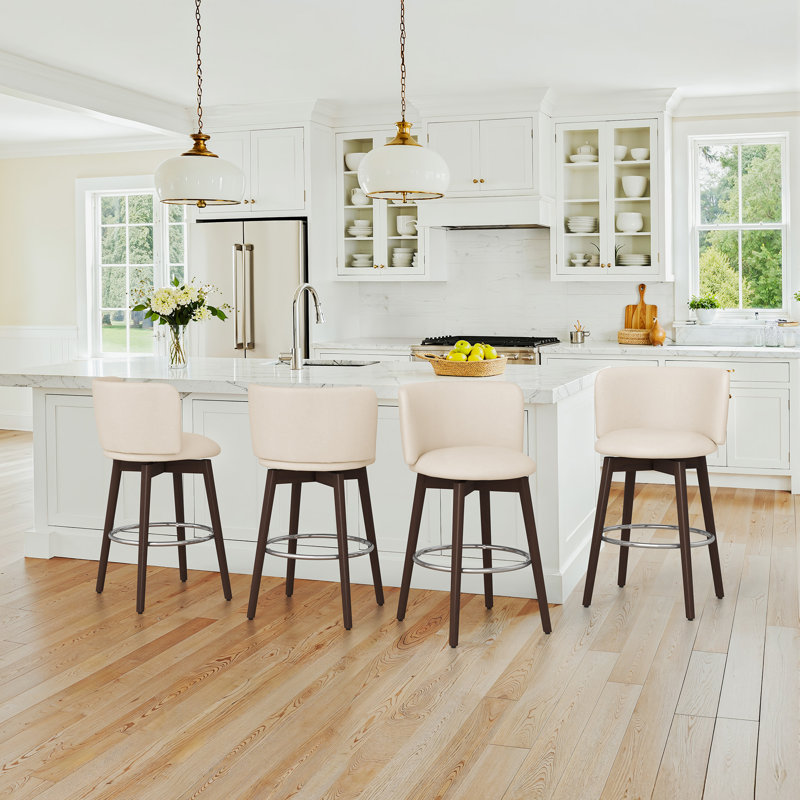 Patrick Swivel Counter & Bar Stool, Ivory Faux Leather Seat/Dark Brown Frame