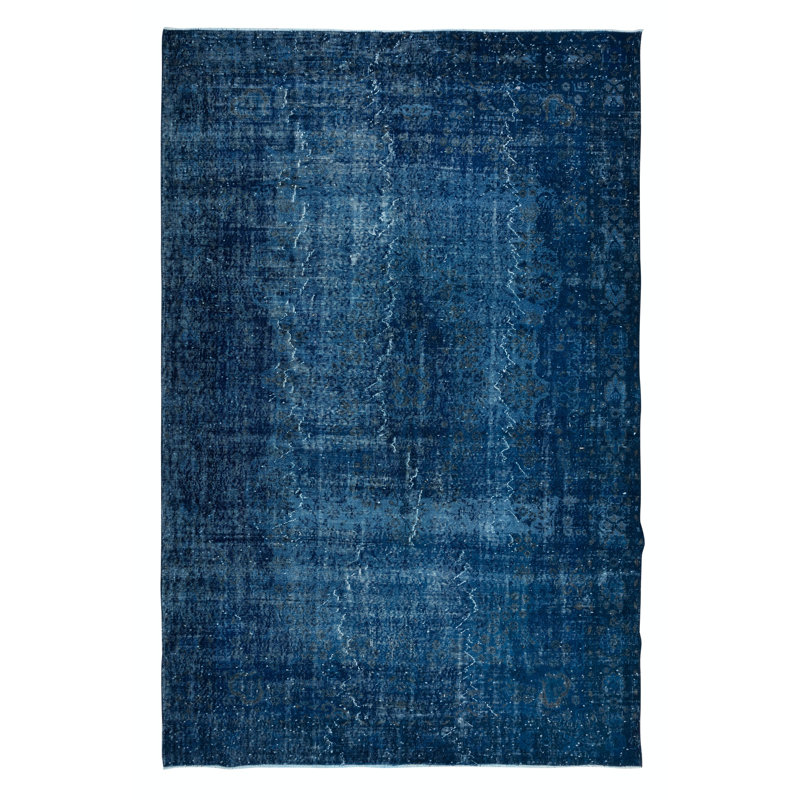Tapis bleu en laine noué à la main 7 pi 6,6 pi