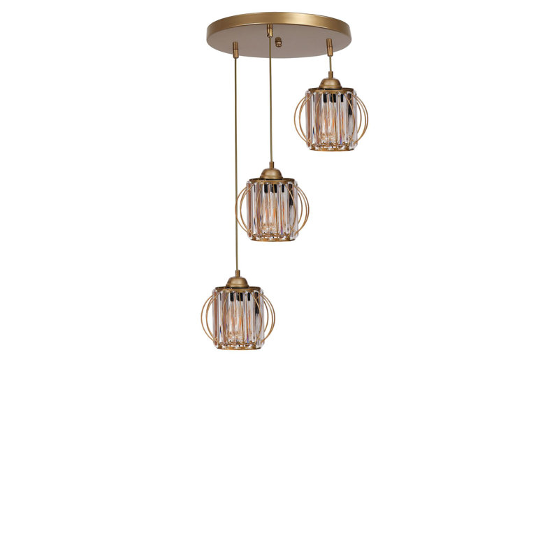 Élégant lustre doré, structure en métal avec capuchon en verre, hauteur réglable 31,5 po, plaque de base de 11,8 po | 3 x E27 de 40 W maximum | pour salle à manger, salon et vestibules | Décoration élégante et moderne