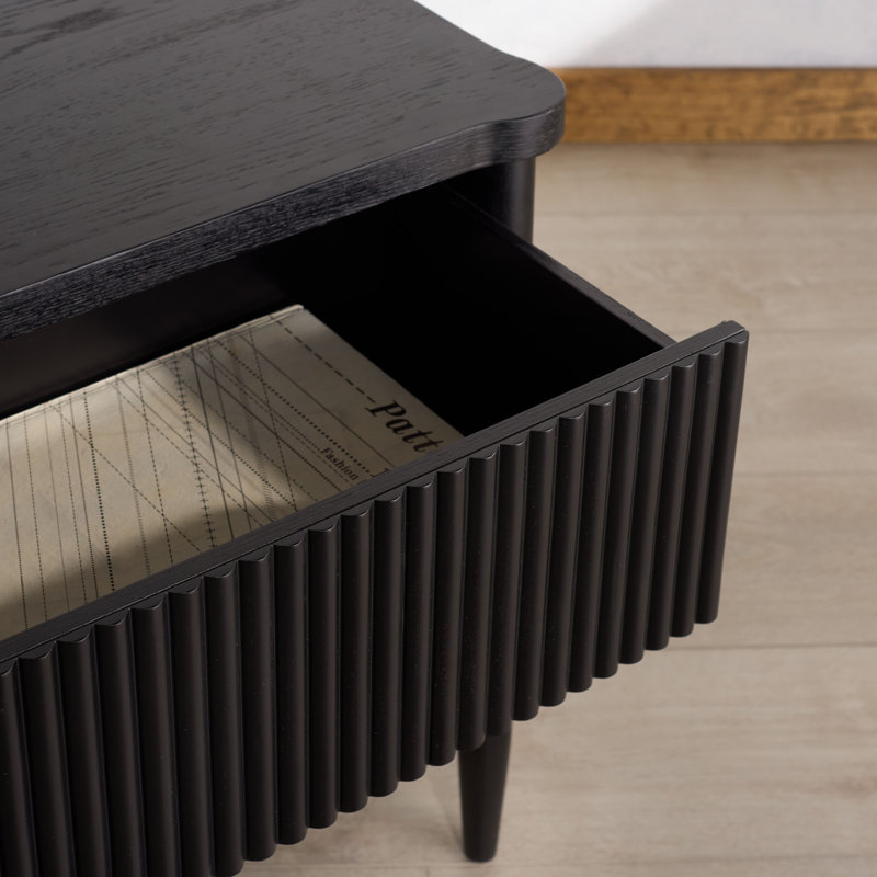 Shelbie 1 Drawer Reeded Nightstand, Black