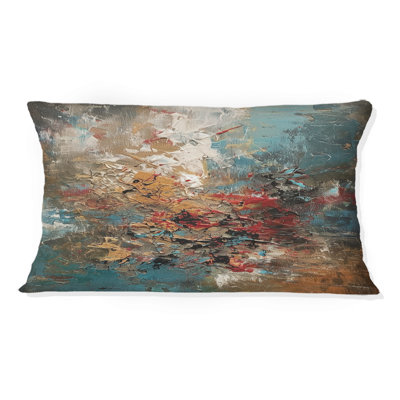 Automne, bonheur, après-midi abstrait rouge orange bleu II - Coussin décoratif avec peinture abstraite