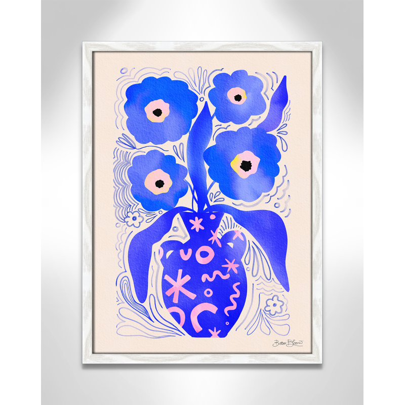 «Blue Flowers Matisse» par Bloom, Grain de bois blanc, L 17 po x H 23 po, Impression encadrée