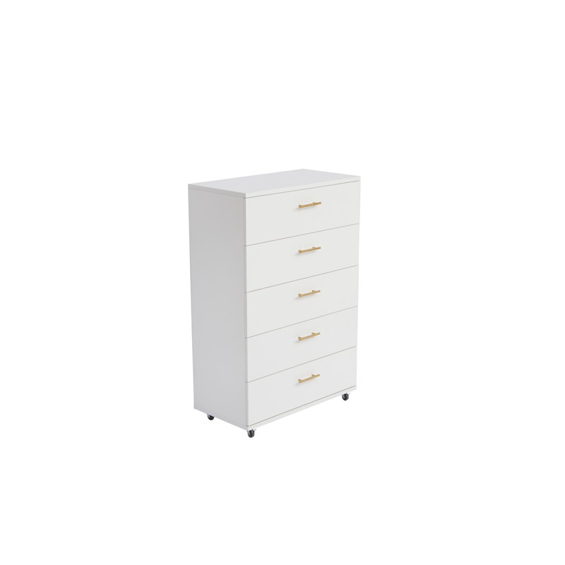 Commode 5 tiroirs avec poignées - Armoire de rangement moderne, Blanc