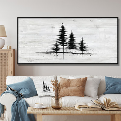 «Black Grey Winter White Pine Trees Forest», art mural sur toile, nature noire