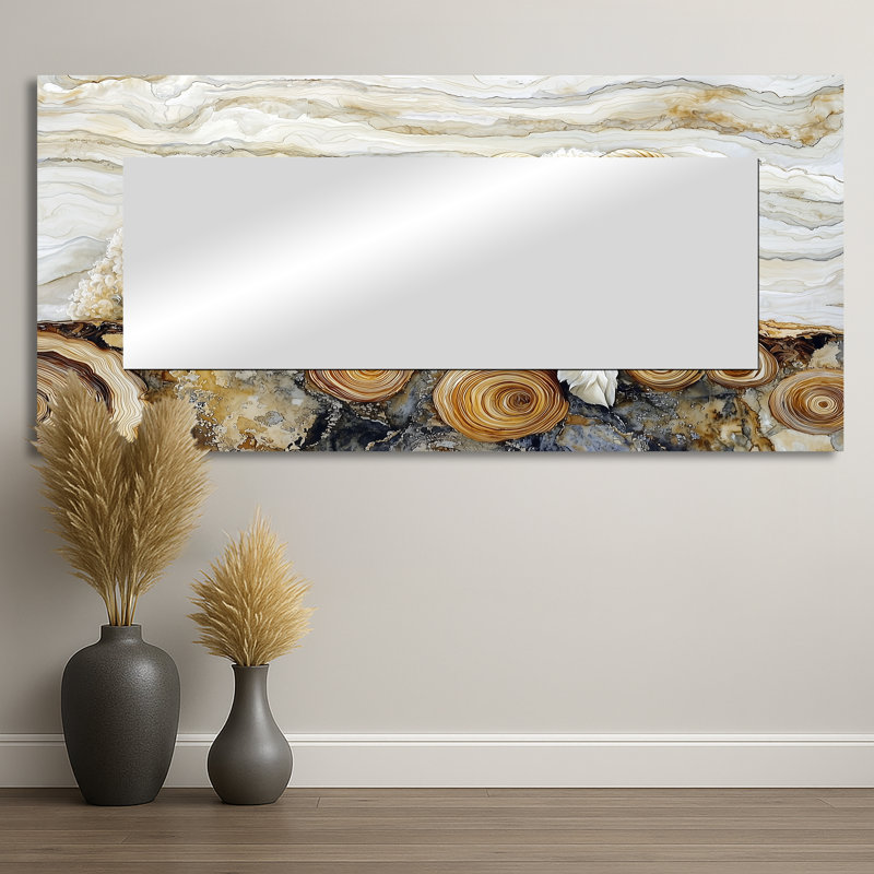 Mouton doré marbré, rivière en bois - Art mural miroir animaux - imprimé sur métal, 28 po x 60 po