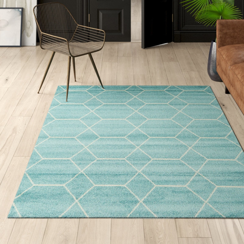 Debrodie Geometric Area Rug, Rectangle 10' x 14'1", Mint Blue