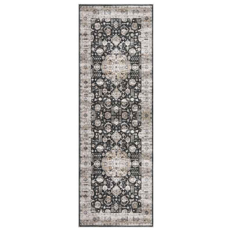 Large Dining Room Rugs 10x13 Medallion Accent Carpet with Non Slip Backing, Non Shedding Traditional Indoor Mats, Machine Washable Thin Floor Cover for Bedroom, Kitchen