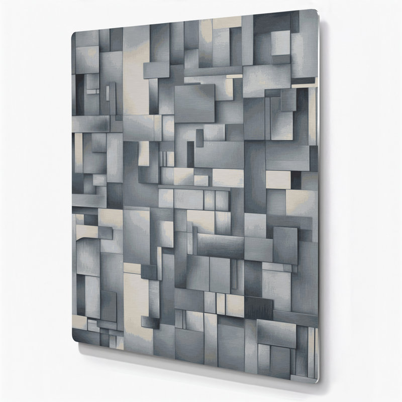Abstrait, art mural gris en métal 89, 12" H x 18" W
