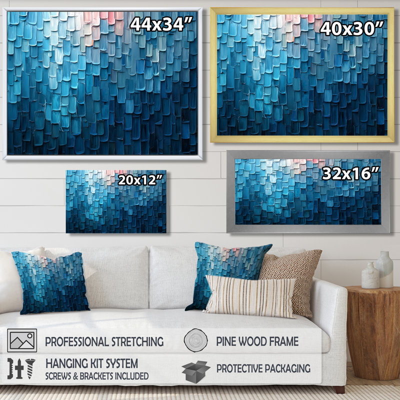 «Drip Paint of Blue Cubic Matrix I», art mural peinture au goutte à goutte, H 12 po x l 20 po, Impression encadrée flottante
