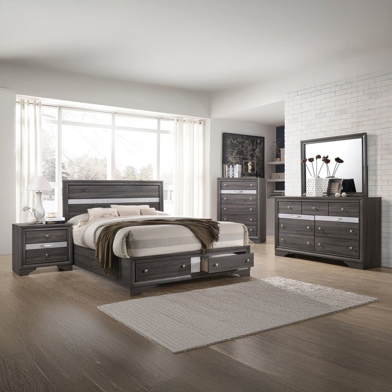 Smartt 5 Piece Bedroom Set, Gray, Queen