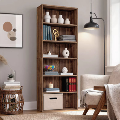 Bibliothèque à 6 niveaux en noyer naturel